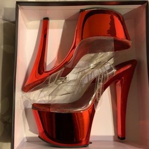 Pleaser Adore 7in red chrome used heels size 10